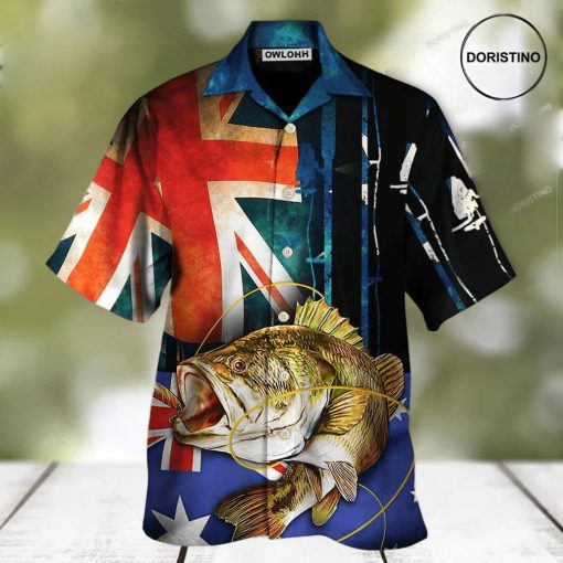 Fishing I Love Fishing Australia Flag Vintage Hawaiian Shirt