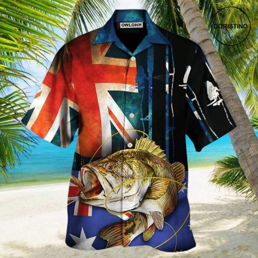 Fishing I Love Fishing Australia Flag Vintage Hawaiian Shirt