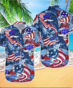 Fishing Shirts For Men Fishing American Flag Hawaiian Shirt