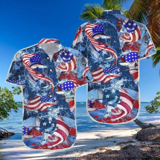 Fishing Shirts For Men Fishing American Flag Hawaiian Shirt