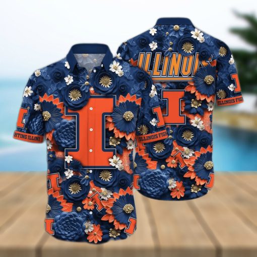 Floral Aloha NCAA Illinois Fighting Illini Hawaiian Shirt Trendy Summer Gift