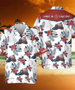 Floral Helmet Firefighter Shirt Independence Day Fireman Gift Fire Dept hawaiian shirt