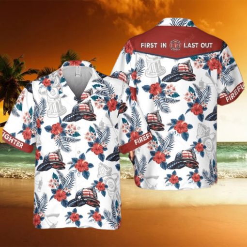 Floral Helmet Firefighter Shirt Independence Day Fireman Gift Fire Dept hawaiian shirt