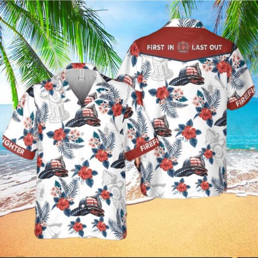 Floral Helmet Firefighter Shirt Independence Day Fireman Gift Fire Dept hawaiian shirt