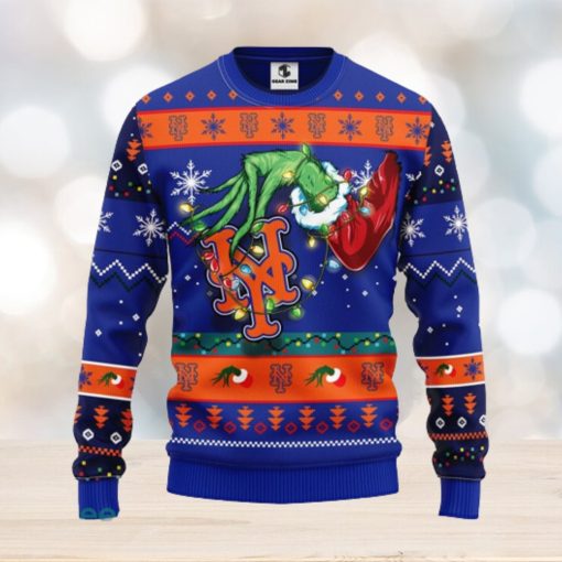 For MLB Fans New York Mets Grinch Hand Funny Christmas Gift Men And Women Ugly Christmas Sweater