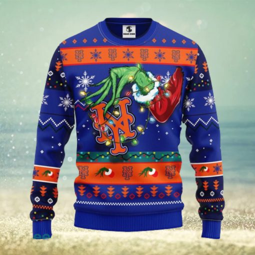 For MLB Fans New York Mets Grinch Hand Funny Christmas Gift Men And Women Ugly Christmas Sweater