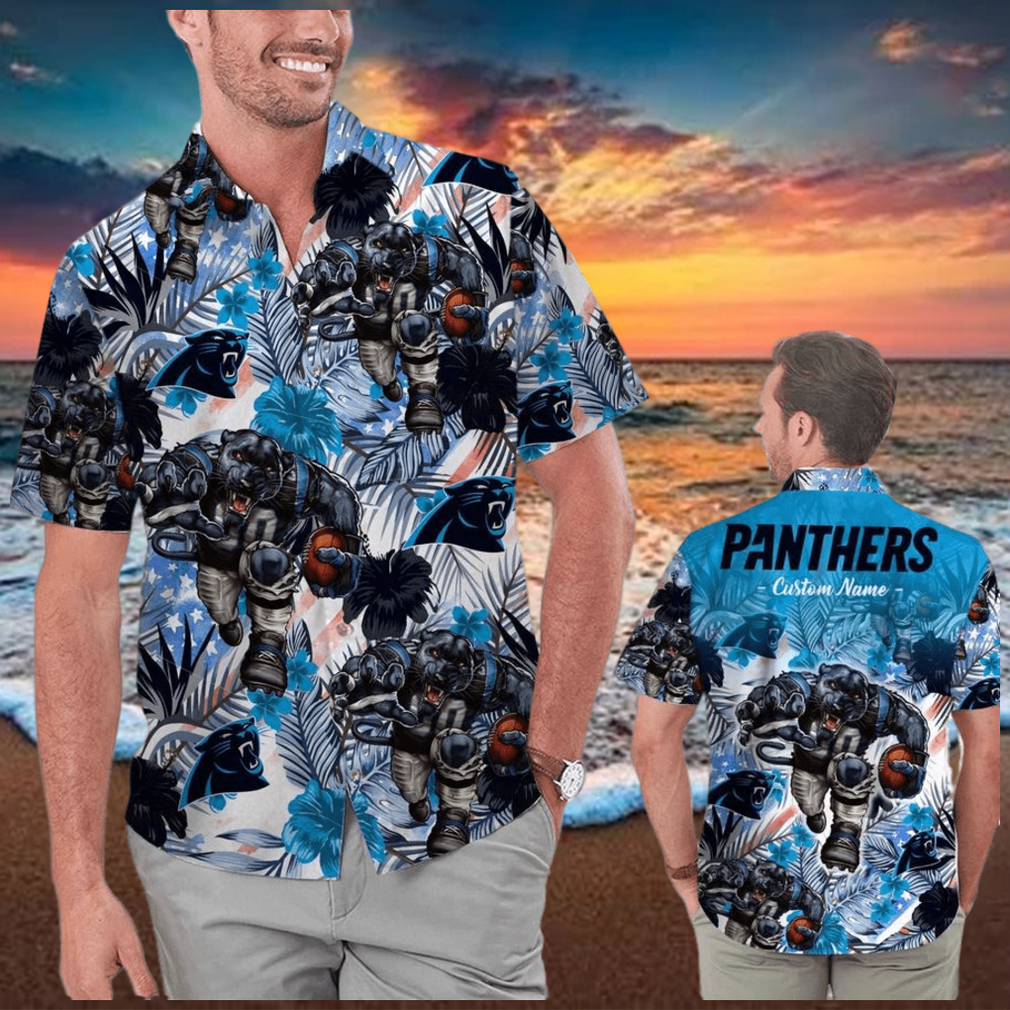 Funny Carolina Panthers Tropical Floral America Flag Custom Name  Personalized Men Women Aloha Hawaiian Shirt Short For Football Lovers -  Limotees