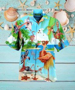 Funny Flamingoes On Beach Tropical Unisex Hawaiian Aloha Shirts