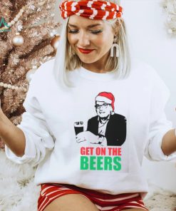 Funny Meme Humorous Dan Andrews Get On The Beers Christmas Santa shirt