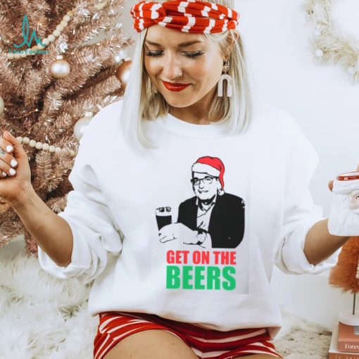 Funny Meme Humorous Dan Andrews Get On The Beers Christmas Santa shirt