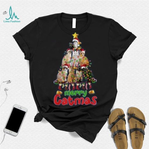 Funny Ugly Sweater Christmas Tree Cat Lights Santa Hat