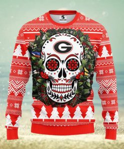 Georgia Bulldogs Skull Flower Ugly Christmas Ugly Sweater