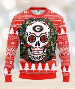 Georgia Bulldogs Skull Flower Ugly Christmas Ugly Sweater