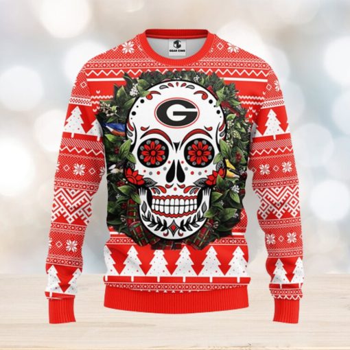 Georgia Bulldogs Skull Flower Ugly Christmas Ugly Sweater