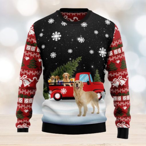 Golden Retriever Red Truck Ugly Christmas Sweater Thankgiving Gift Men Women