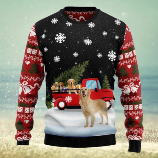 Golden Retriever Red Truck Ugly Christmas Sweater Thankgiving Gift Men Women