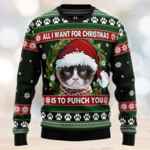 Grumpy Cat Punch You TY2010 Ugly Christmas Sweater