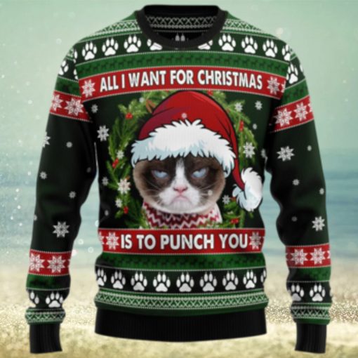 Grumpy Cat Punch You TY2010 Ugly Christmas Sweater