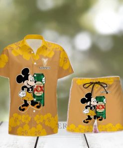 Guinness Mickey Mouse Hibicus Flower Gift Hawaiian Set Shirt And Short Summer Beach