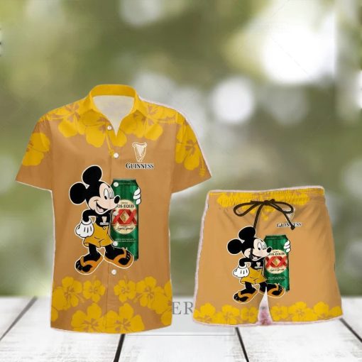 Guinness Mickey Mouse Hibicus Flower Gift Hawaiian Set Shirt And Short Summer Beach