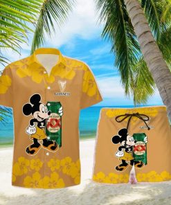 Guinness Mickey Mouse Hibicus Flower Gift Hawaiian Set Shirt And Short Summer Beach