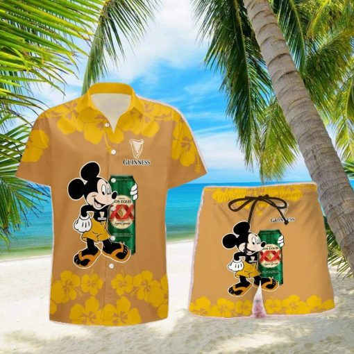 Guinness Mickey Mouse Hibicus Flower Gift Hawaiian Set Shirt And Short Summer Beach