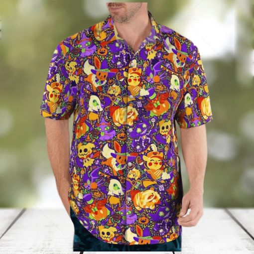 Halloween Pokemon Hawaiian Shirt And Shorts 3D Summer Vacation Hawaiian Shirt