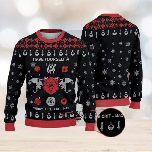 Have Yourself a Little Crit Mas Dungeons & Dragons D20 Wool Dnd Knit Gift Ugly Christmas Sweater For Men And Women