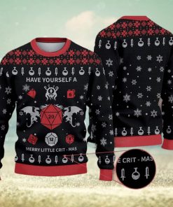 Have Yourself a Little Crit Mas Dungeons & Dragons D20 Wool Dnd Knit Gift Ugly Christmas Sweater For Men And Women