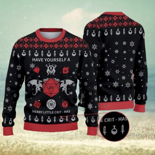 Have Yourself a Little Crit Mas Dungeons & Dragons D20 Wool Dnd Knit Gift Ugly Christmas Sweater For Men And Women