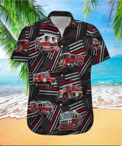 Hawaiian Aloha Shirts Fire Truck Firefighter Flag Pattern hawaiian shirt