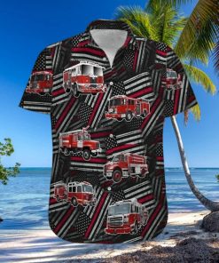 Hawaiian Aloha Shirts Fire Truck Firefighter Flag Pattern hawaiian shirt