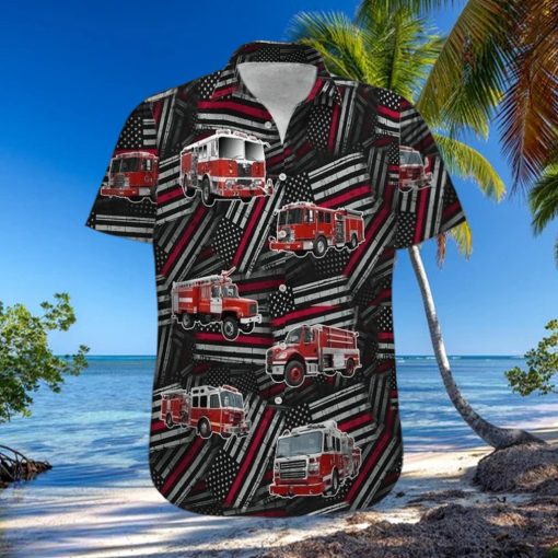 Hawaiian Aloha Shirts Fire Truck Firefighter Flag Pattern hawaiian shirt