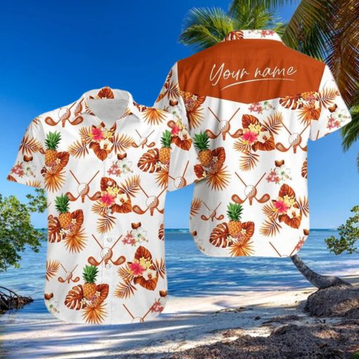 Hawaiian Aloha Shirts Golf Orange Tropical Floral Custom Name hawaiian shirt