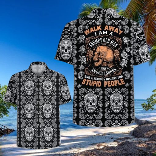 Hawaiian Aloha Shirts Grumpy Old Man Skull Pattern hawaiian shirt