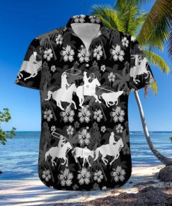 Hawaiian Aloha Shirts Team Roping Black And White Hibiscus hawaiian shirt