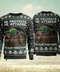 He Protects He Also Take Naps Yoda Christmas Christmas Ugly Sweater Party