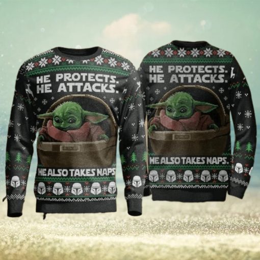 He Protects He Also Take Naps Yoda Christmas Christmas Ugly Sweater Party