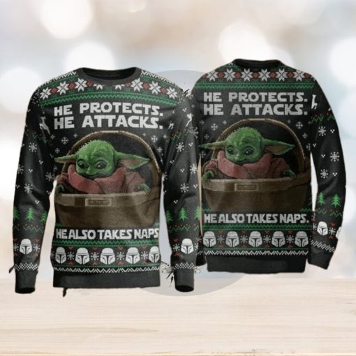 He Protects He Also Take Naps Yoda Christmas Christmas Ugly Sweater Party