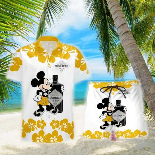 Hendrick’s Gin Mickey Mouse Hibicus Flower Gift Hawaiian Set Shirt