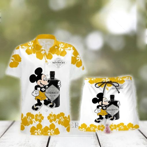 Hendrick’s Gin Mickey Mouse Hibicus Flower Gift Hawaiian Set Shirt