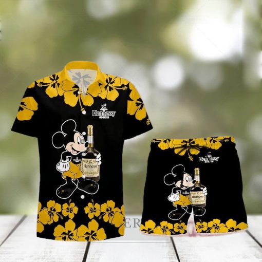 Hennessy Mickey Mouse Hibicus Flower Gift Hawaiian Set Shirt And Short Summer Beach