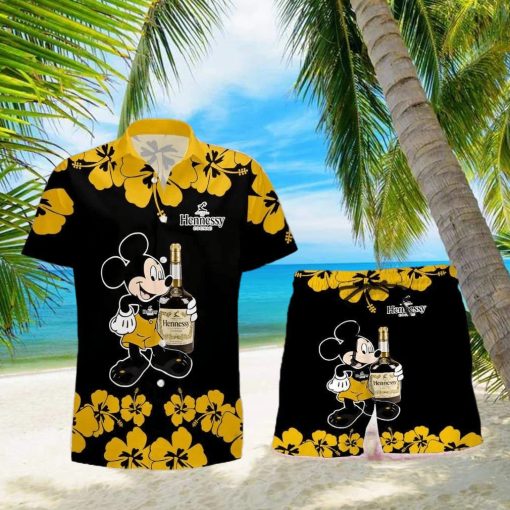 Hennessy Mickey Mouse Hibicus Flower Gift Hawaiian Set Shirt And Short Summer Beach