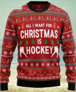 Hockey Ugly Christmas Sweater, All I Want For Christmas Is Hockey