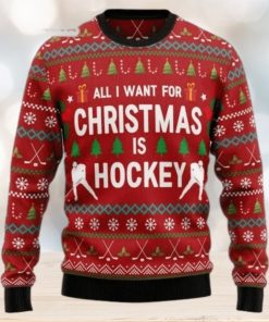 Hockey Ugly Christmas Sweater, All I Want For Christmas Is Hockey