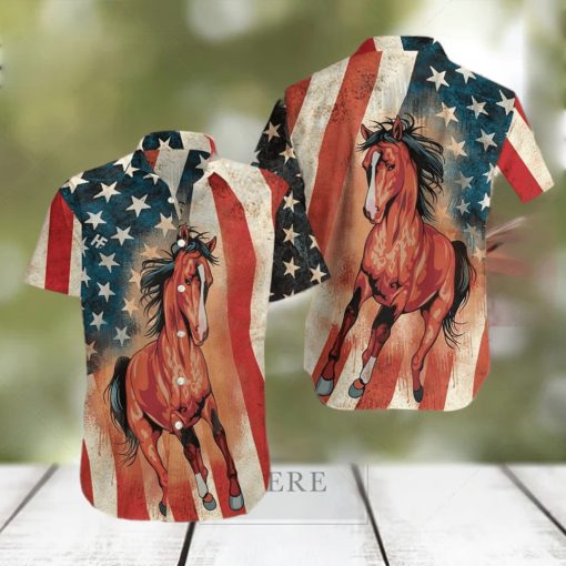 Horse American Flag Hawaiian Shirt