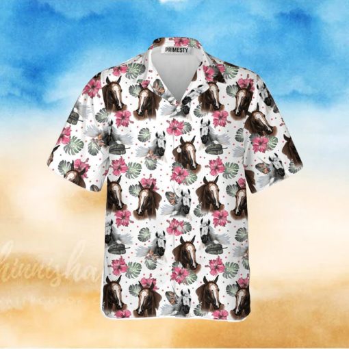 Horse Heads With Flower Pattern Horse Shirts For Men Horse Tropical Hawaiian Shirt