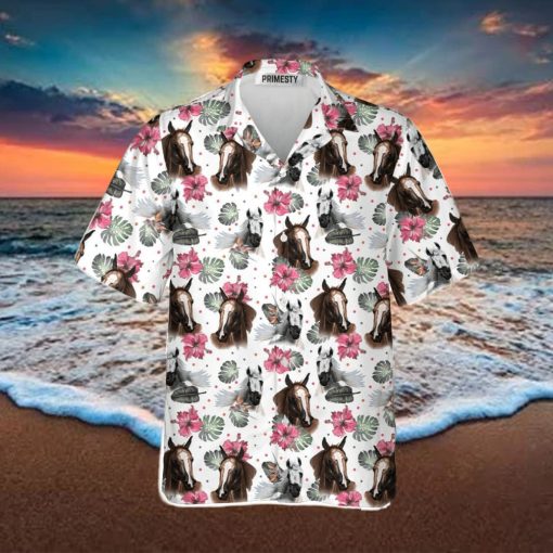 Horse Heads With Flower Pattern Horse Shirts For Men Horse Tropical Hawaiian Shirt