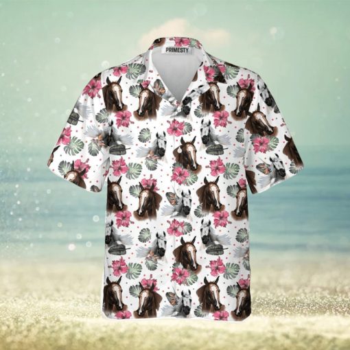 Horse Heads With Flower Pattern Horse Shirts For Men Horse Tropical Hawaiian Shirt