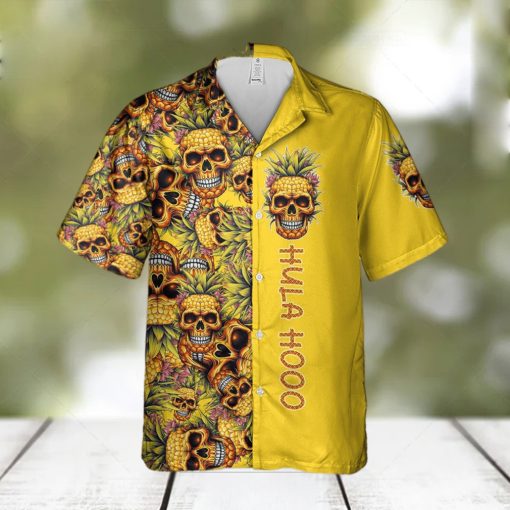 Hula Skull Pineapple Tropical Yellow Hawaiian Short Sleeve Aloha Hawaiian Shirt Summer Gift For Men And Women